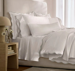 Signature Embellished Sheet Set - White/Mist Curved Edge