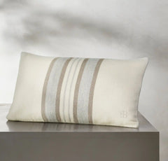 Alpaca Equestrian Stripe Pillow Cover (Petite Lumbar) - Cream/Twig/Fog