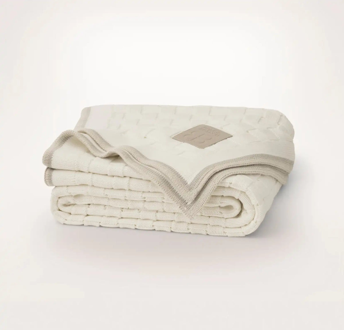 Basketweave Knit Throw Blanket - Cream/Pewter/Sand