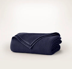 Waffle Bed Blanket - Coastal Navy
