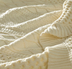 Aran Knit Throw Blanket - Cream