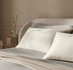 Percale Embellished Duvet Set - Cream/Cream Piped Edge