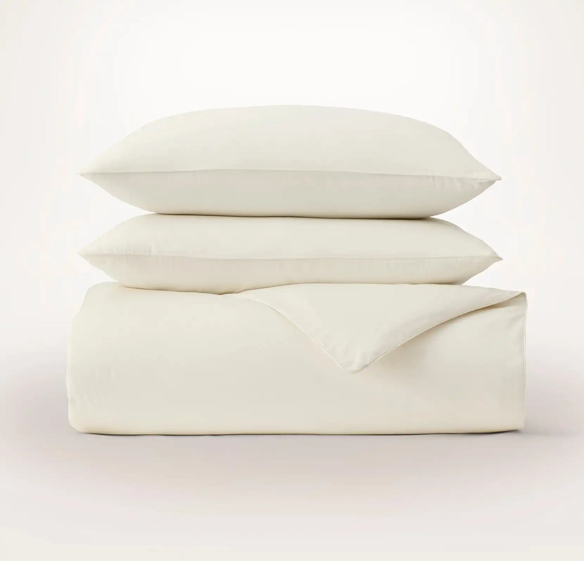 Percale Embellished Duvet Set - Cream/Cream Piped Edge