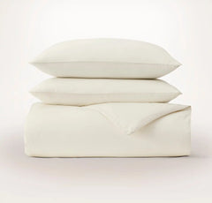 Percale Embellished Duvet Set - Cream/Cream Piped Edge