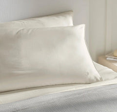 Percale Embellished Pillowcase Set - Cream/Cream Piped Edge