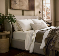 Percale Embellished Pillowcase Set - Cream/Deep Walnut Piped Edge