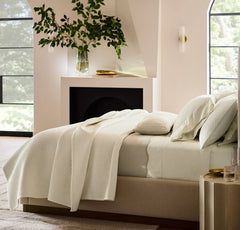 Percale Embellished Sheet Set - Cream/Sand Curved Edge