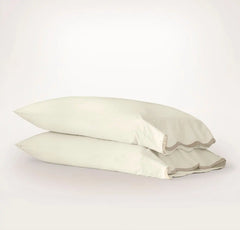 Percale Embellished Pillowcase Set - Cream/Sand Curved Edge