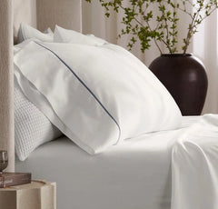 Percale Embellished Pillowcase Set - White/Mineral Embroidered