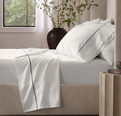 Percale Embellished Sheet Set - White/Mineral Embroidered