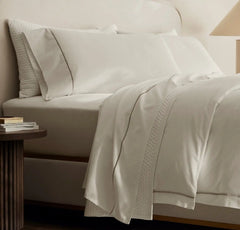 Signature Embellished Pillowcase Set - White/Oak Embroidered