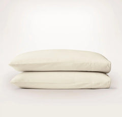 Percale Embellished Pillowcase Set - Cream/Cream Piped Edge