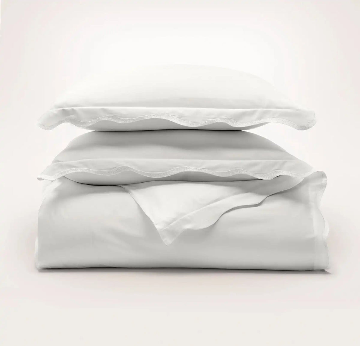 Percale Embellished Duvet Set - White/White Curved Edge