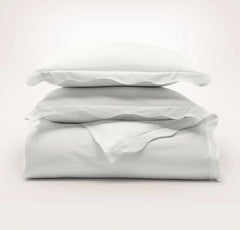 Percale Embellished Duvet Set - White/White Curved Edge