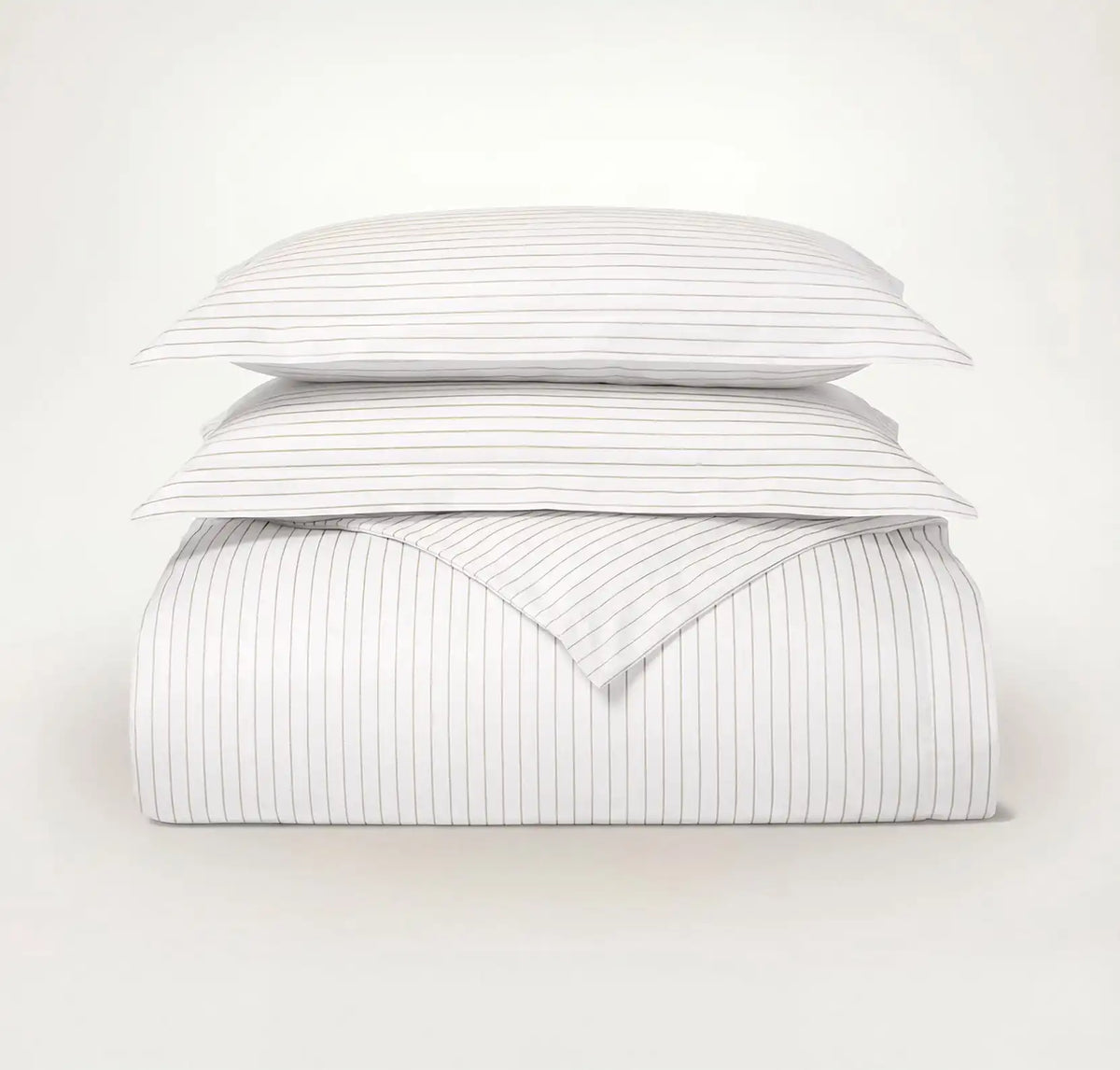 Percale Hemmed Duvet Set - White/Oak Simple Stripe