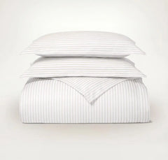 Percale Hemmed Duvet Set - White/Oak Simple Stripe