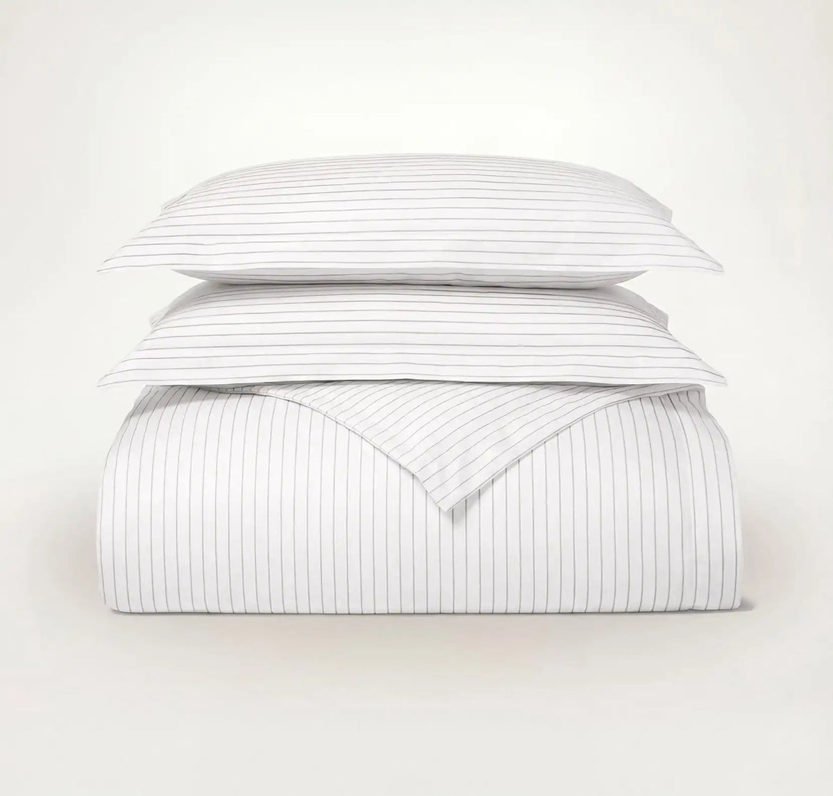 Percale Hemmed Duvet Set - White/Pewter Simple Stripe
