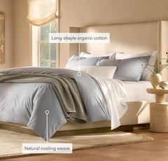 Percale Embellished Duvet Set - Cream/Cream Piped Edge
