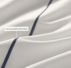 Percale Embellished Sheet Set - White/Shore Embroidered