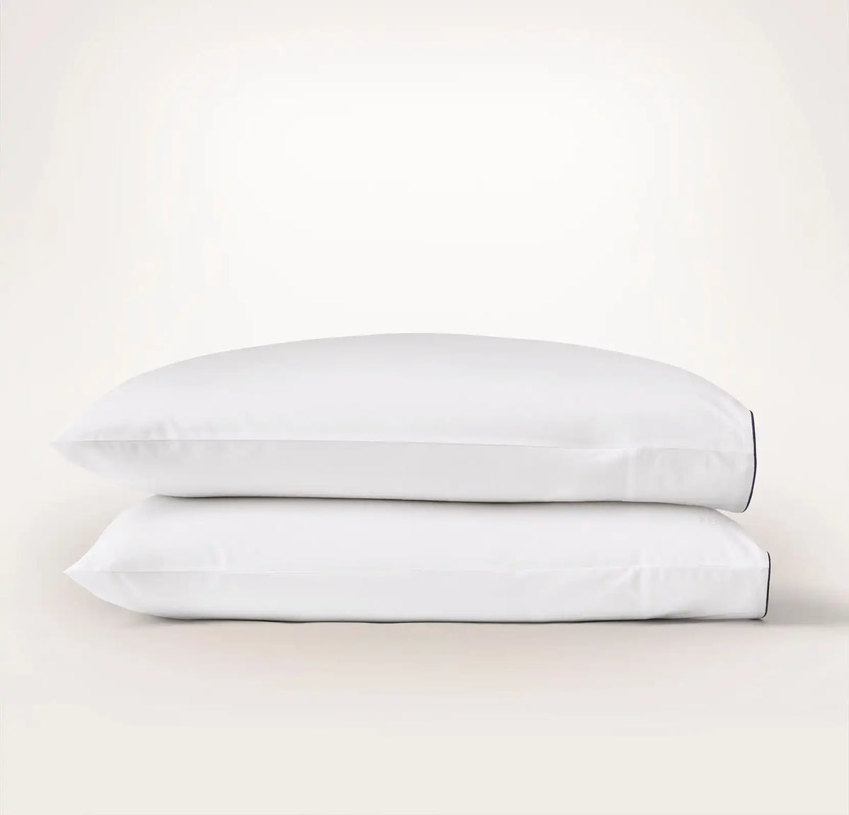 Percale Embellished Pillowcase Set - White/Coastal Navy Piped Edge