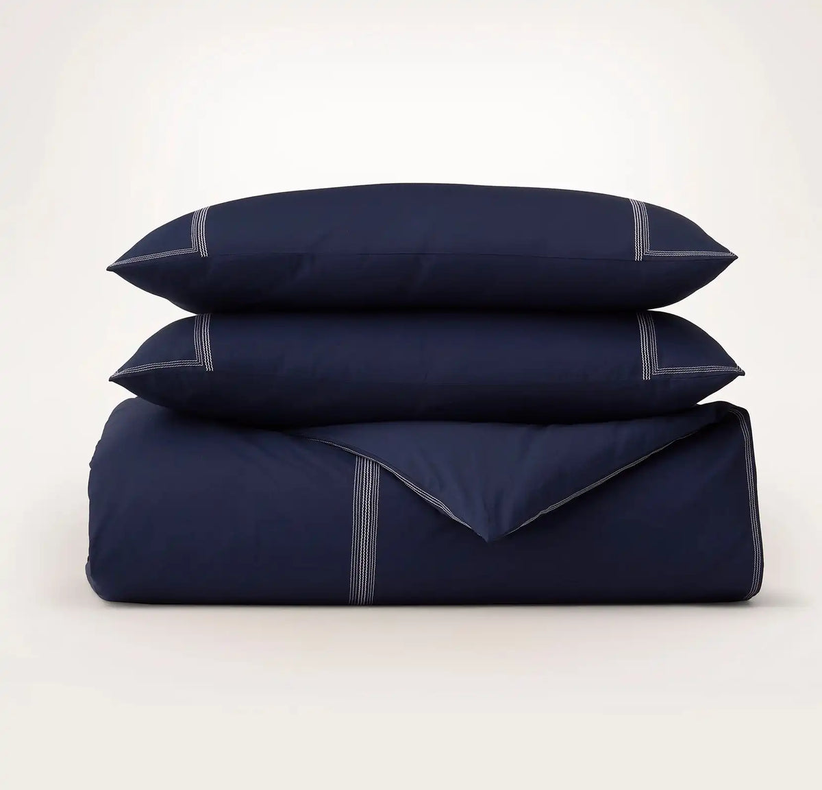 Percale Embellished Duvet Set - Coastal Navy/White Sail Stitch