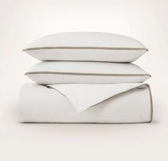 Percale Embellished Duvet Set - White/Pewter/Oak Trielle