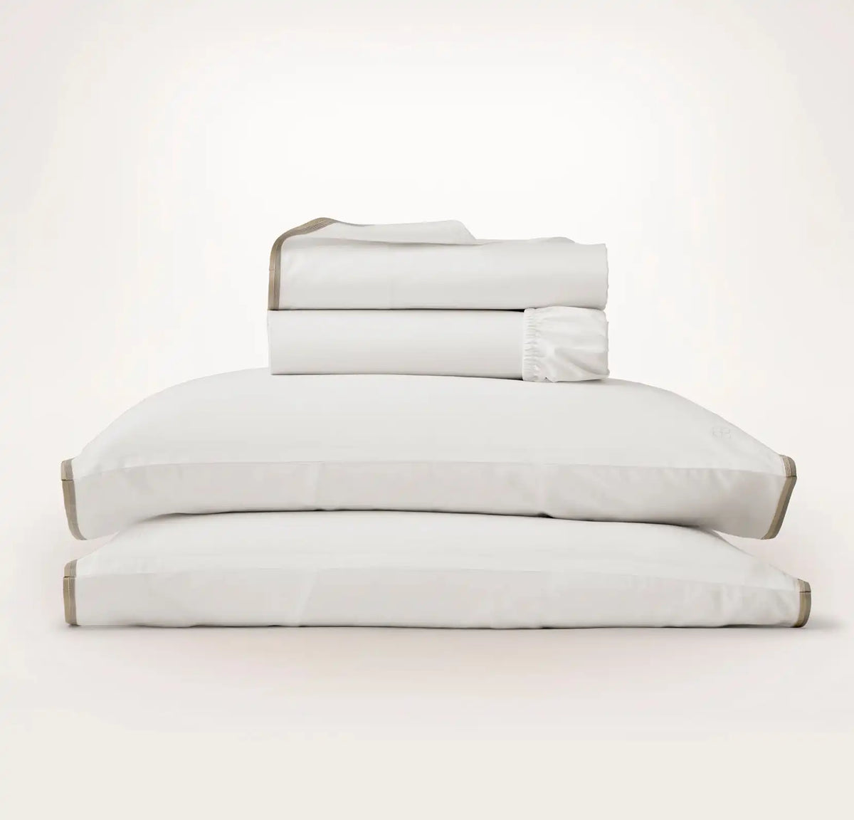 Percale Embellished Sheet Set - White/Pewter/Oak Trielle