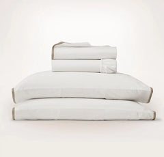 Percale Embellished Sheet Set - White/Pewter/Oak Trielle