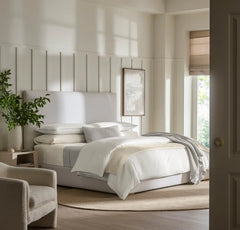 Percale Embellished Duvet Set - White/Pewter Piped Edge