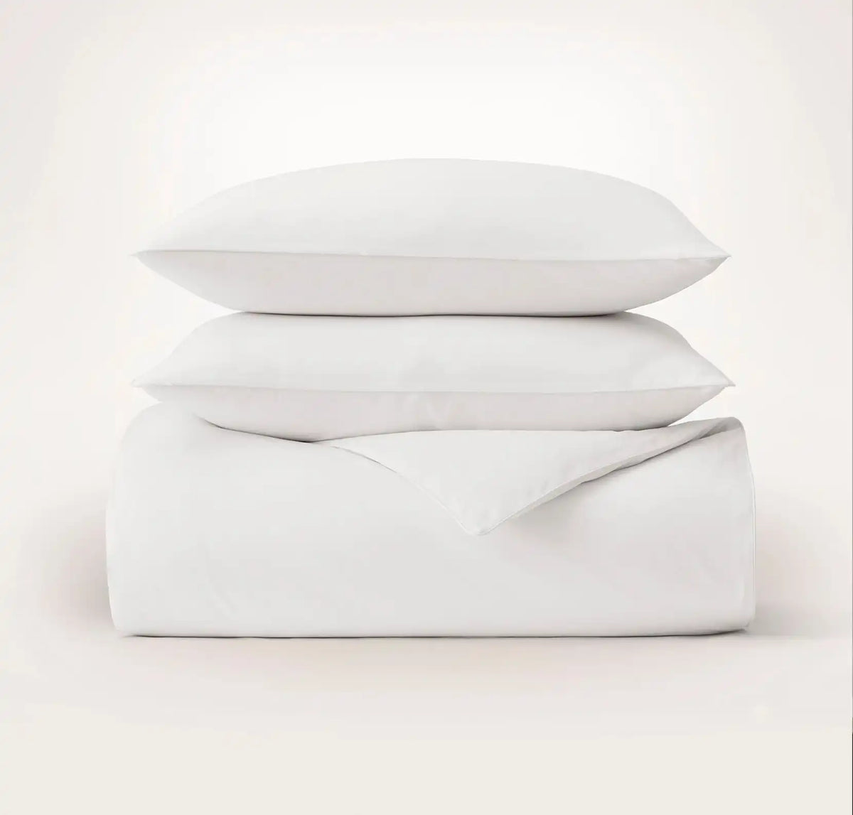 Percale Embellished Duvet Set - White/White Piped Edge