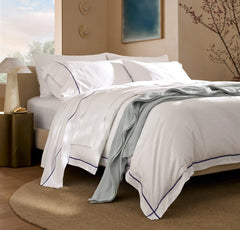 Signature Embellished Duvet Set - White/Coastal Navy Embroidered