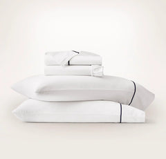 Signature Embellished Sheet Set - White/Coastal Navy Embroidered