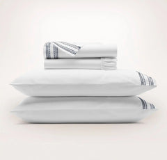 Signature Embellished Sheet Set - White/Mineral Ladder Stitch
