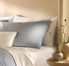 Percale Embellished Duvet Set - Hydrangea/White Piped Edge