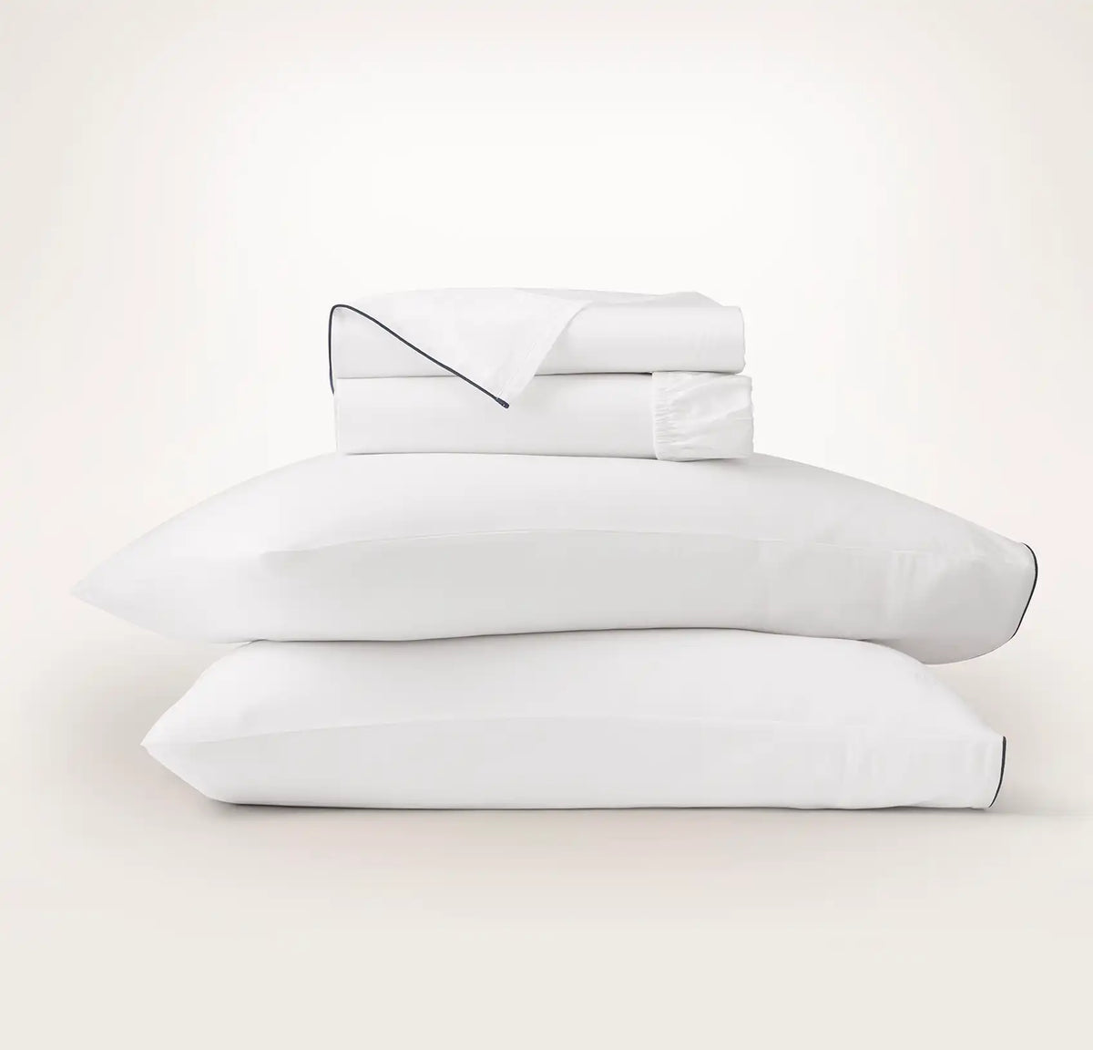 Signature Embellished Sheet Set - White/Coastal Navy Piped Edge