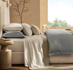 Percale Embellished Pillowcase Set - White/Shore/Sand Sail Stitch