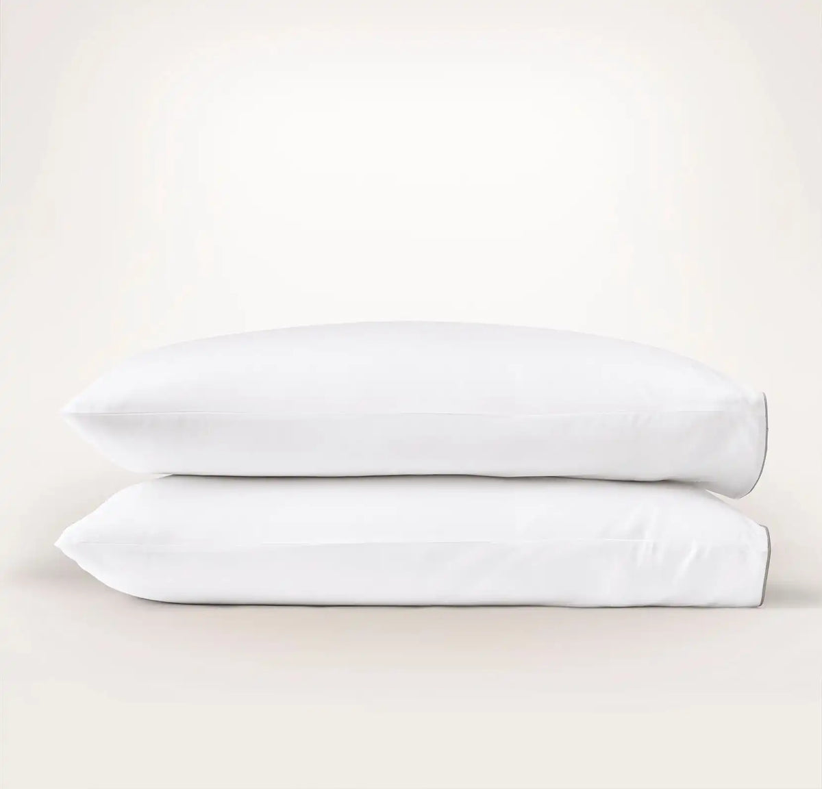 Percale Embellished Pillowcase Set - White/Pewter Piped Edge