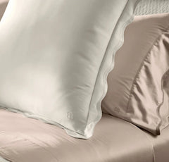 Percale Embellished Sham - White/White Curved Edge