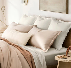 Percale Embellished Sham - White/White Curved Edge