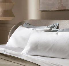 Percale Embellished Pillowcase Set - White/White Piped Edge