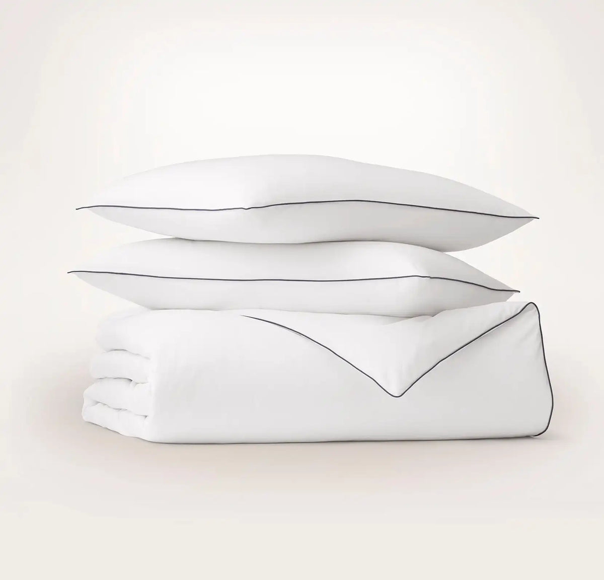 Signature Embellished Duvet Set - White/Coastal Navy Piped Edge