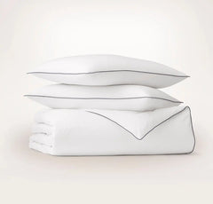 Signature Embellished Duvet Set - White/Coastal Navy Piped Edge