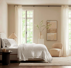 Percale Embellished Sheet Set - White/Oak Embroidered