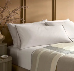 Percale Embellished Pillowcase Set - White/Pewter/Oak Trielle